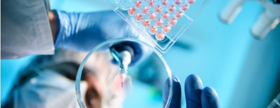 Scientist putting a drop of substance onto test palette.