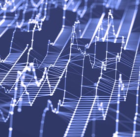 image is an abstract representation of financial data, commonly used to visualize stock market trends or data analysis