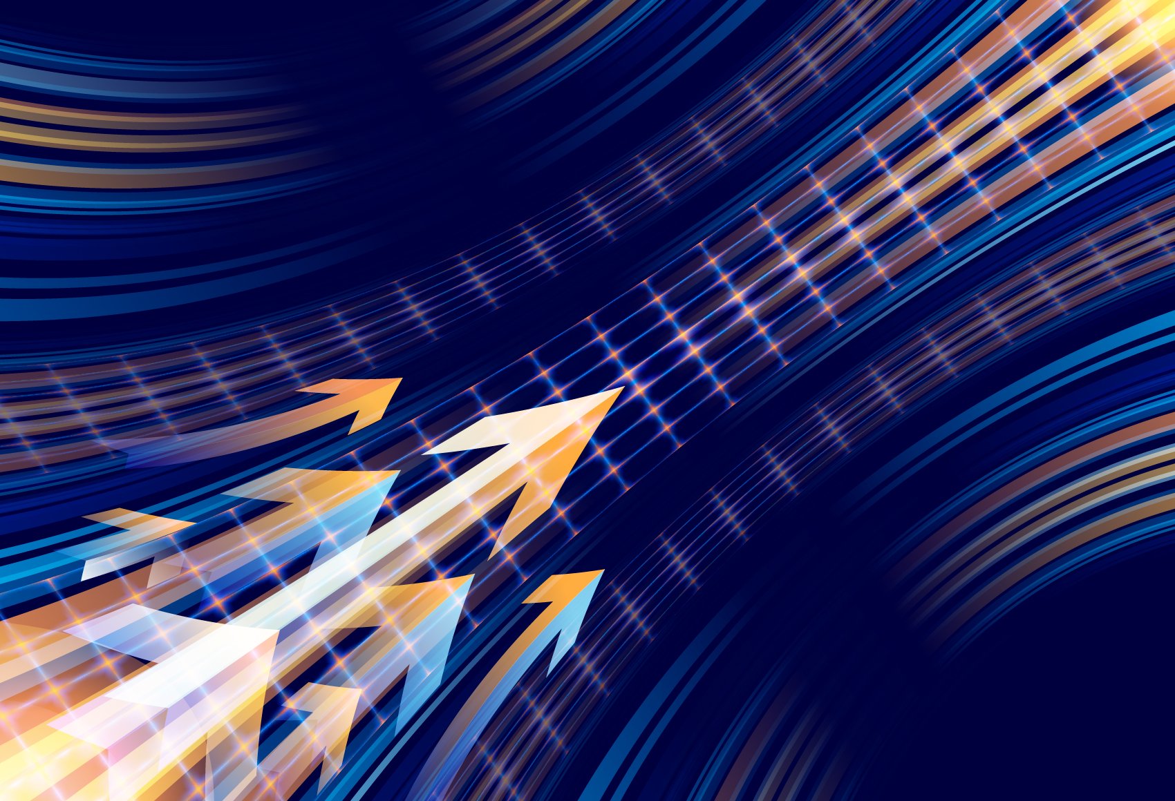 Abstract representation with multicolored arrows and cross hatching effects