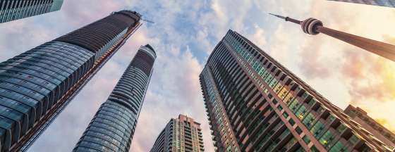 Skyscrapers alongside the iconic CN Tower in Toronto, Canada