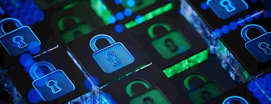 Blue visualization of cybersecurity concept focused on data protection and digital integrity