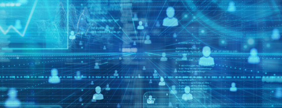 Blue background, digital representation of a network