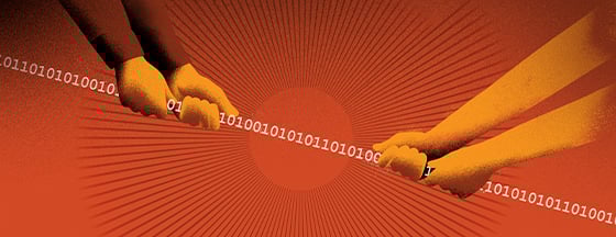 Image of two sets of hands tugging on line of numbers