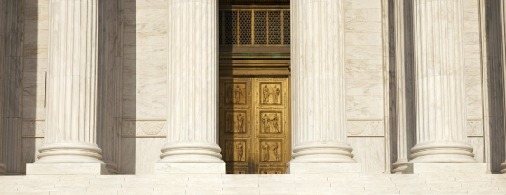 Front entrance columns and doors of the Supreme Court of the United States building in Washington, D.C