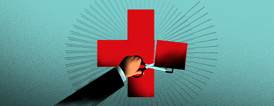 Image of medical red cross being cut