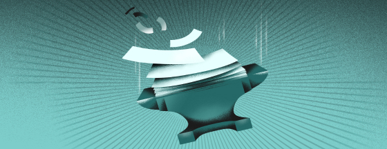 an anvil crushing a stack of papers