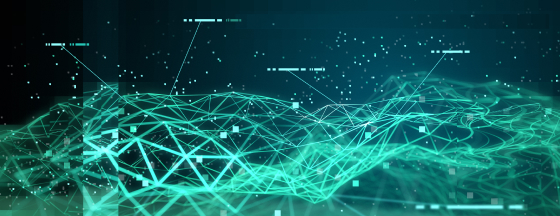 Digital data network in green and teal coloring