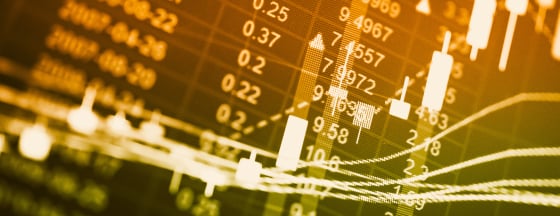 Financial chart likely tracking gold prices or gold mining stocks
