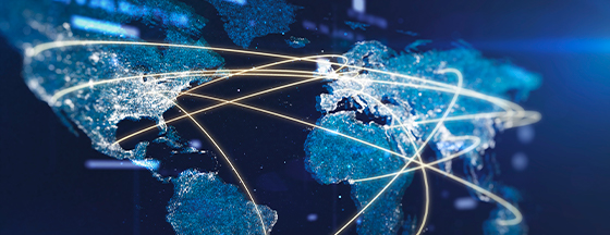 Image of a world map with connections happening in different continents