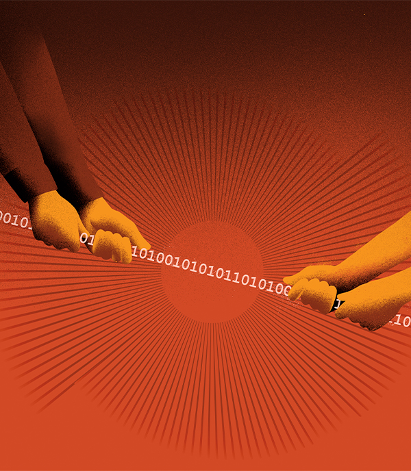 Image of two sets of hands tugging on line of numbers