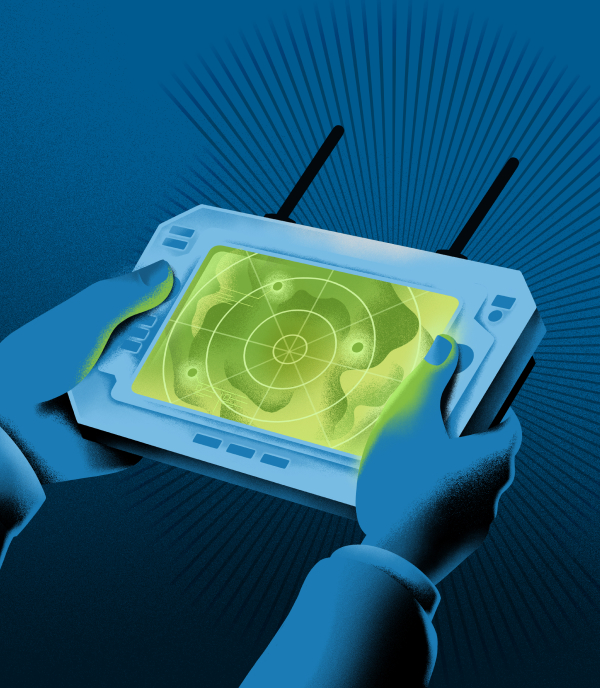 Someone holding a handheld GPS device