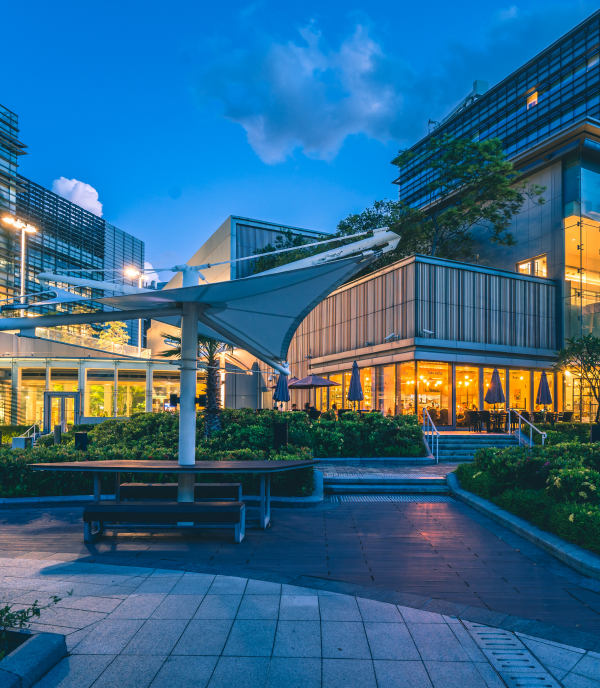 Brightly lit buildings