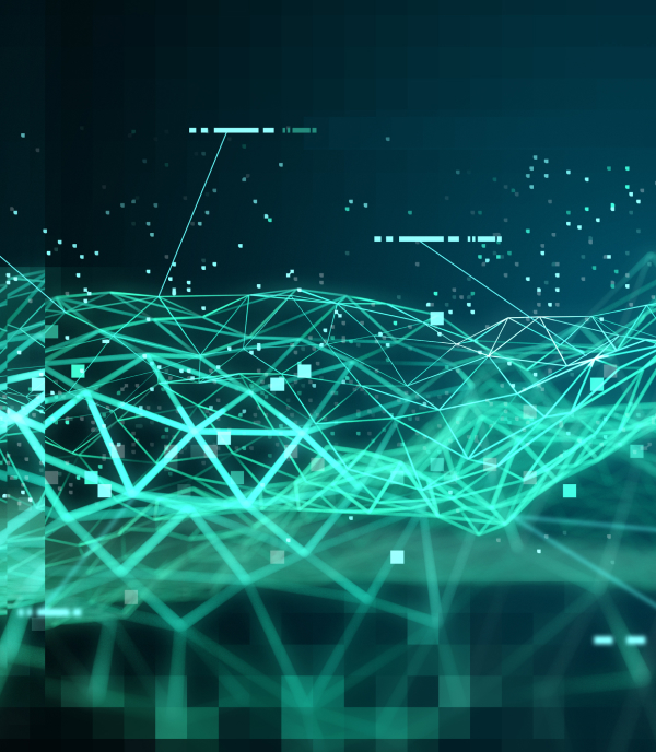 Digital data network in green and teal coloring
