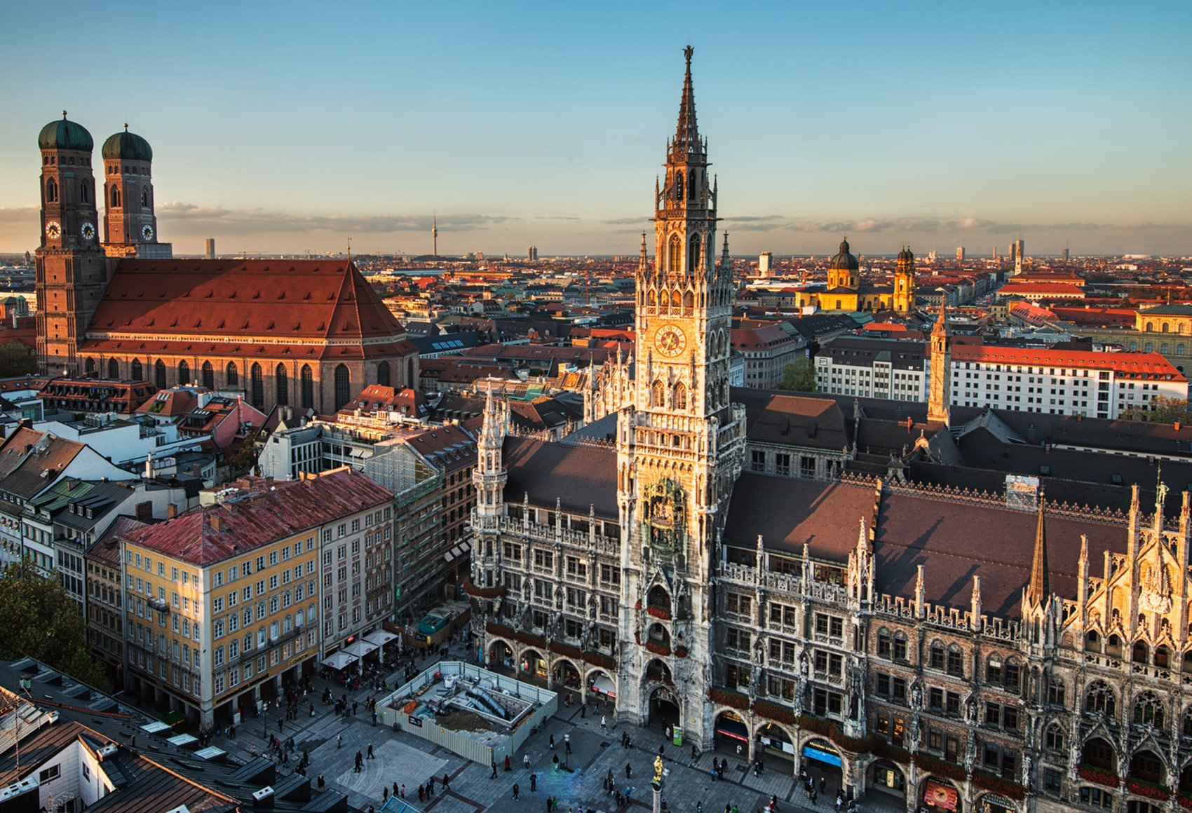 Aerial view of Marienplatz in Munich in the daytime
