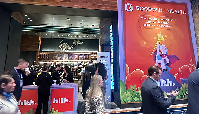 Goodwin branded stage with audience at HLTH USA 2025.