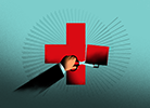Red medical cross with a keyhole in the center, representing secure access to healthcare or protected health information.