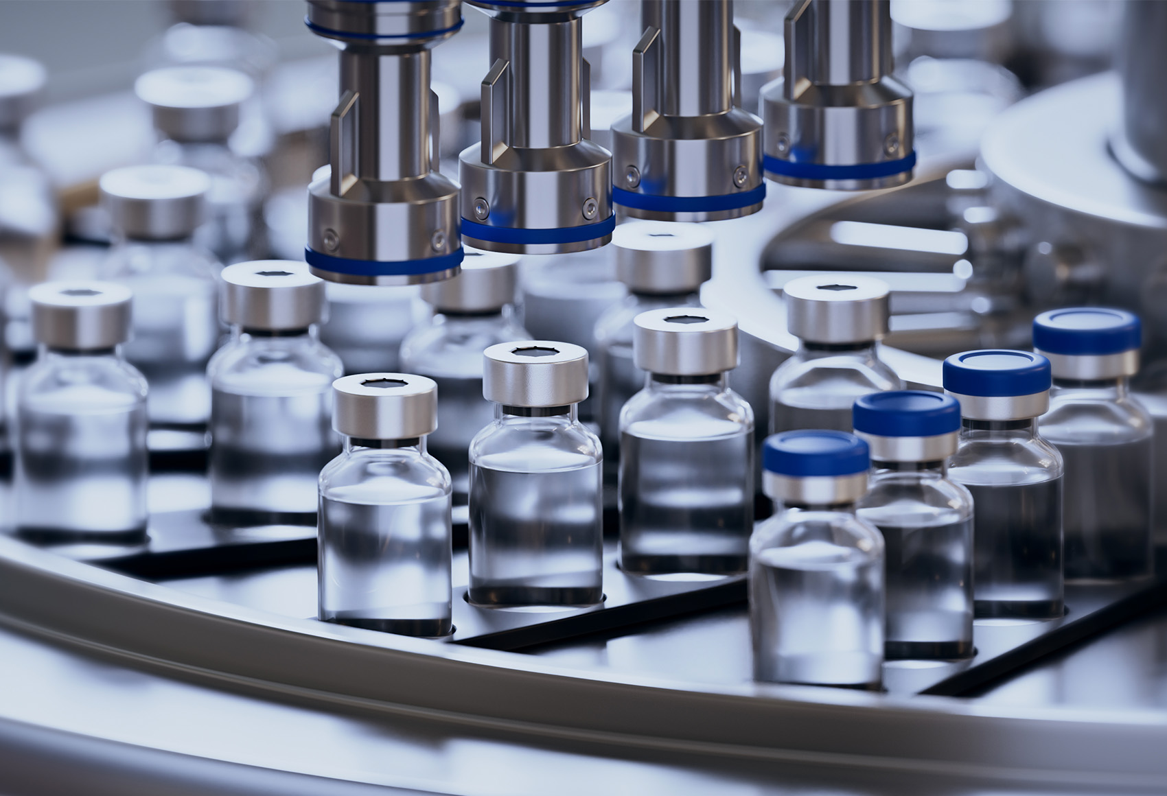 close-up view of a pharmaceutical production line
