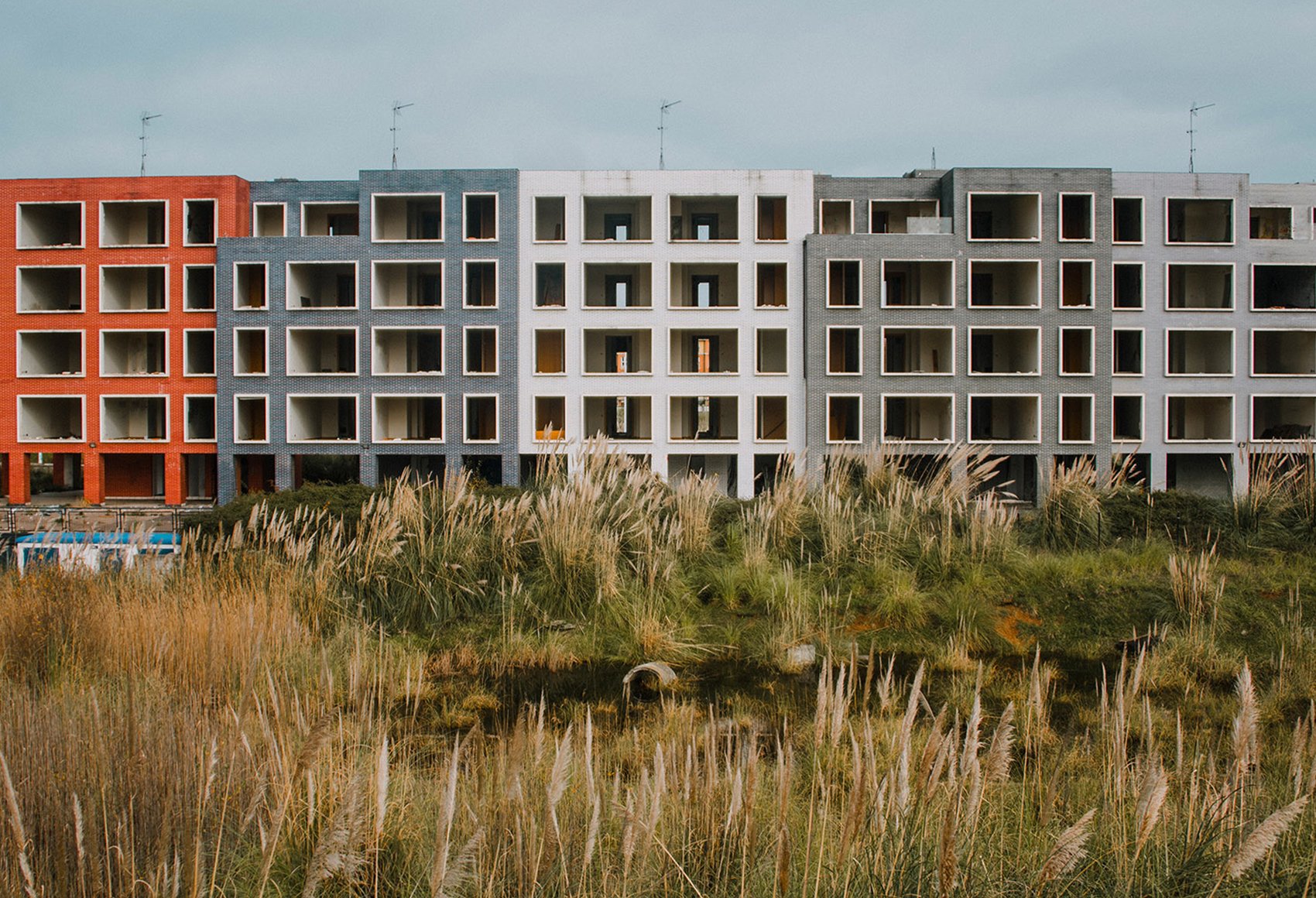 A row of empty buildings