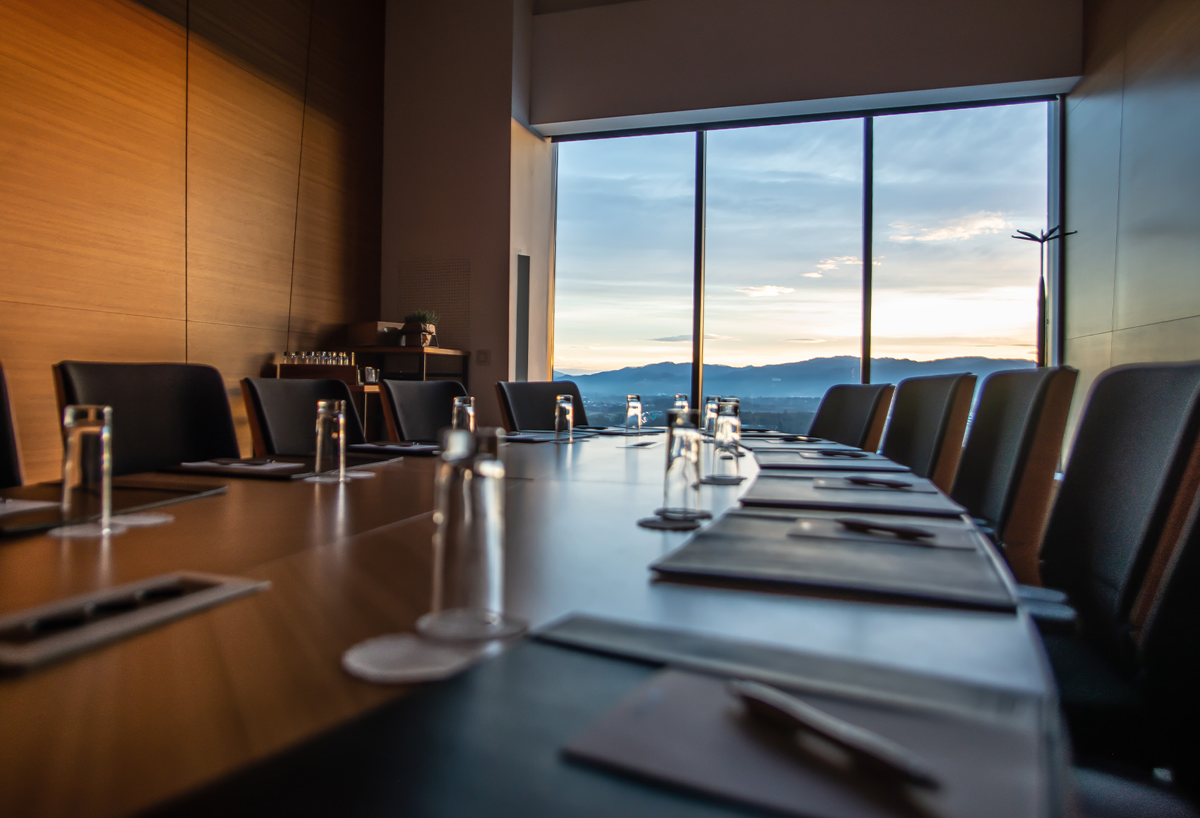 Boardroom looking out at a view