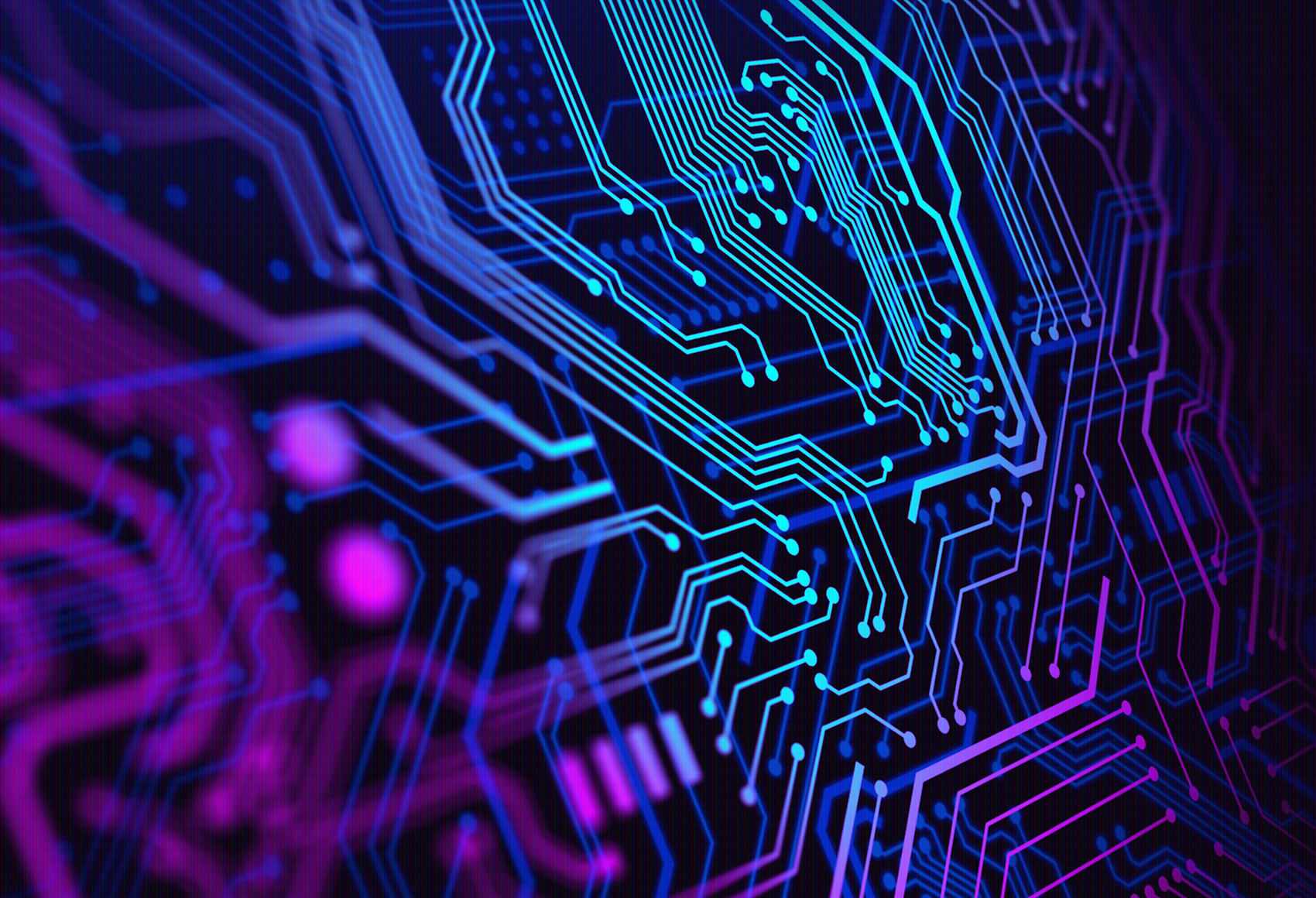 A grid of computer nodes illustrated in a blue and purple gradient